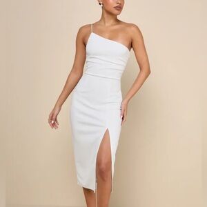 Elegant Allure White One-Shoulder Sleeveless Midi Dress | NEW with tags | Sz S